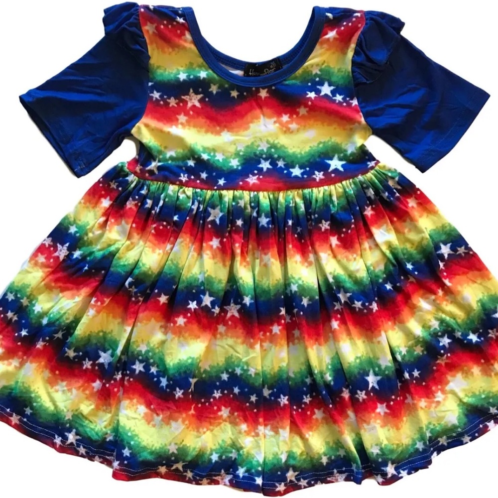 Boutique Harmony Bee sz 10-12 Summer 4th of July Flutter Dress Stars Ombre 5XL